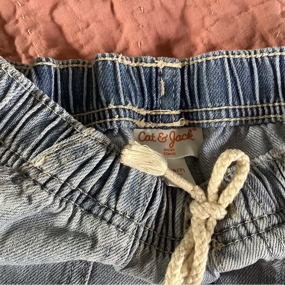 Cat & Jack Light Blue Denim Drawstring Shorts with Cream Rope Girls
